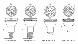 LED lamp Kanlux LED24 SMD MR16-CW - technical drawing