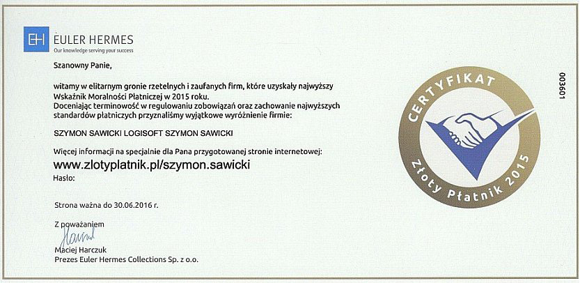 Euler Hermes Certyfikat Euler Hermes Certyfikat