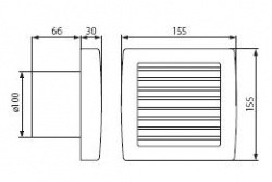 Ducted fan with automatic shutter Kanlux TWISTER AOL100T - technical drawing