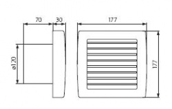Ducted fan with automatic shutter Kanlux TWISTER AOL120T - technical drawing