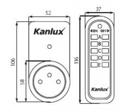 Set of three remote-controlled sockets Kanlux APO TM-3 - technical drawing